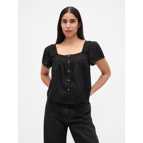 SS LACE INSERT BTN FRONT TOP TRUE BLACK