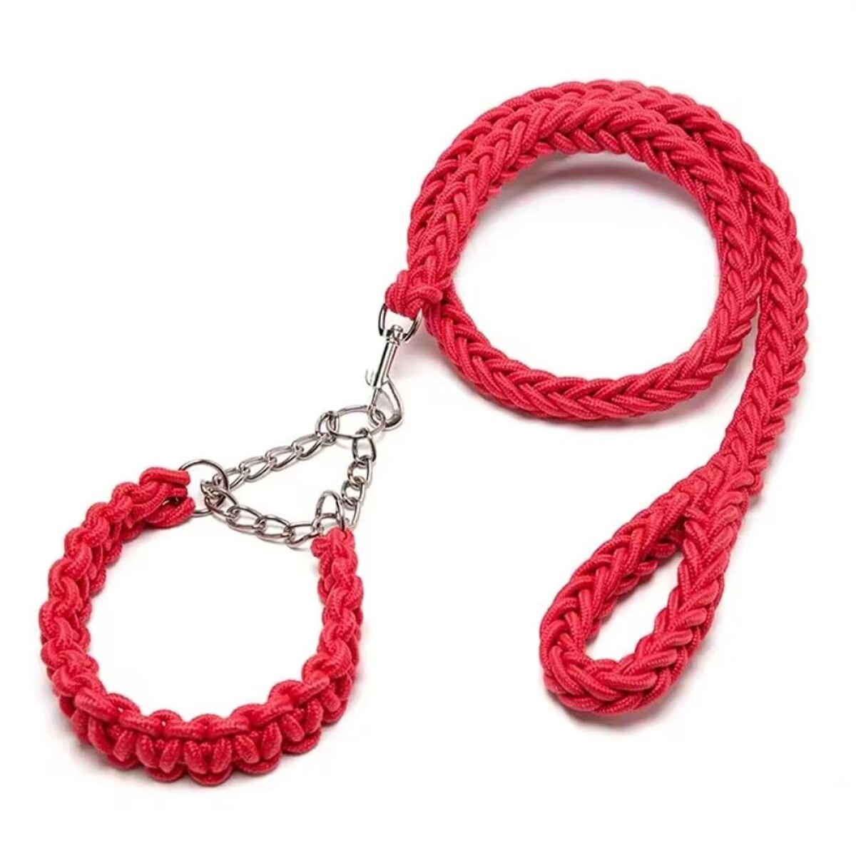 Set Correa Trenzada Collar Semi Ahorque Perros Cuerda - Color Variante Rojo 