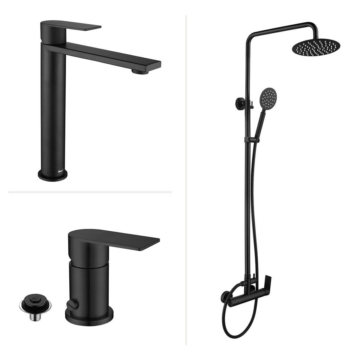 Juego Grifería Negro Lavatorio Alto Y Bidet 