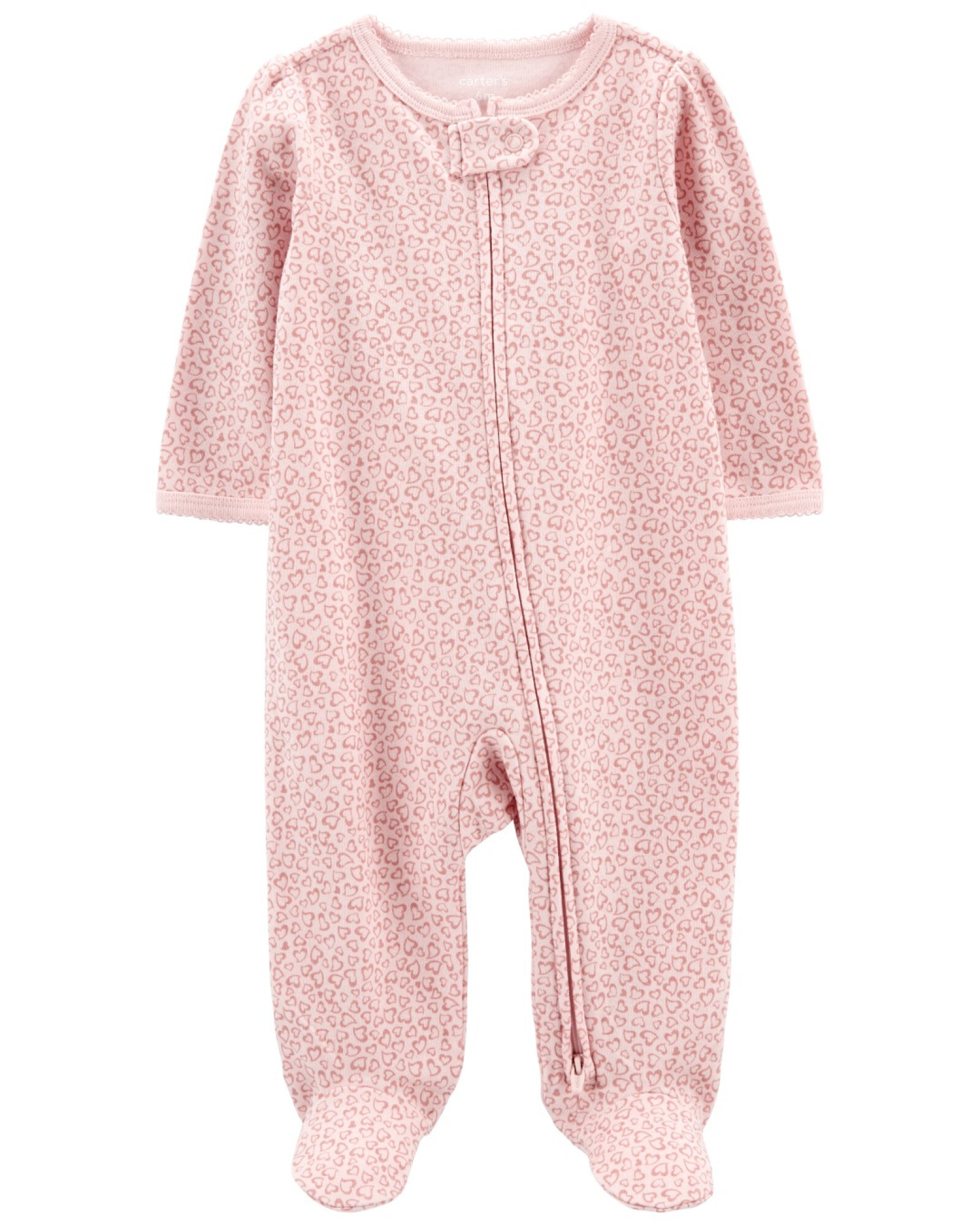 Pijama una pieza de algodón con pie y doble cierre diseño corazones Sin color