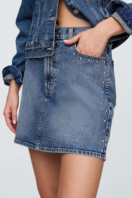 Pollera De Jean Mini Mujer Medium Wash