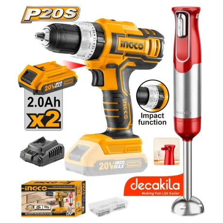 SUPER COMBO ATORNILLADOR 20V + MIXER COSLI22112 INGCO AMARILLO-NEGRO