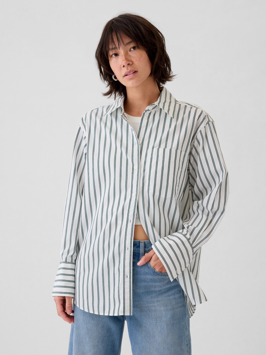 Camisa Big Shirt A Rayas Mujer - Green Stripe 