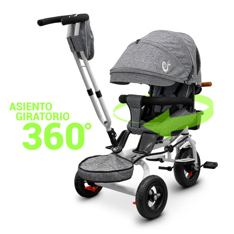 Coche Triciclo Bebé Con Capota Anti UV Giratoria 360 Gris