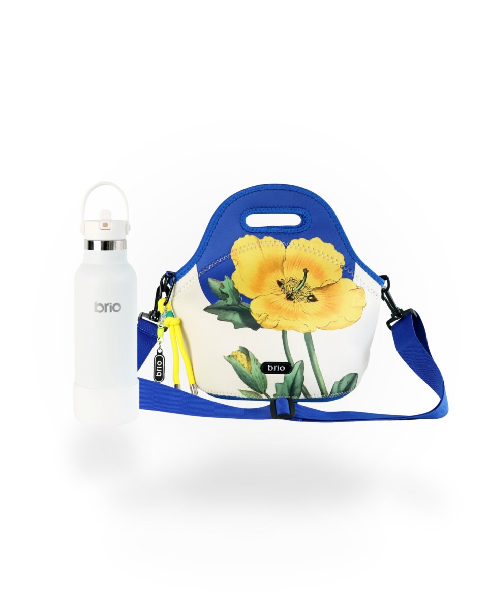 Set de lunchera Big de neopreno con correa ajustable y botella de acero inoxidable 500ml brio - set fiore/blanco 
