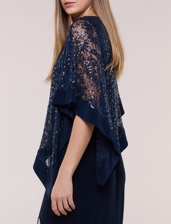 Vestido Noche Con Capa Bordada AZUL