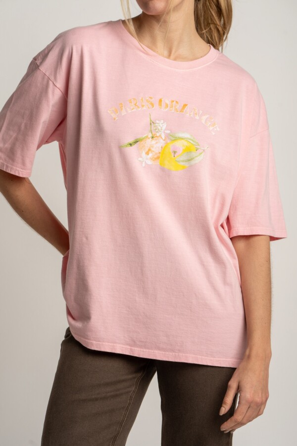Remera Algodon Lavado Print Citrico Rosa