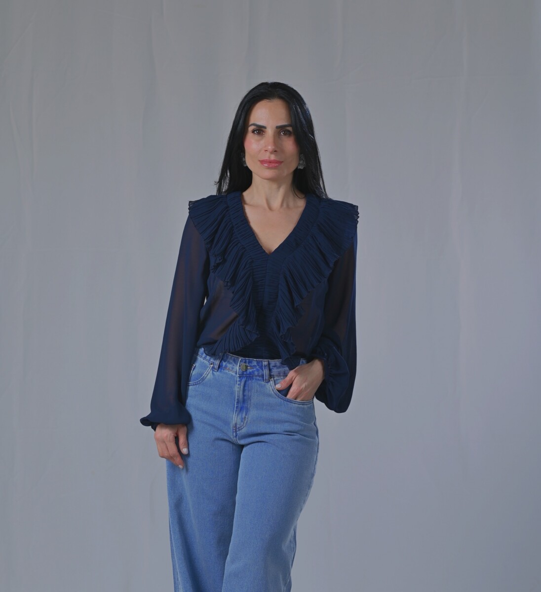 Camisa plisada Chenoa - Azul Marino 