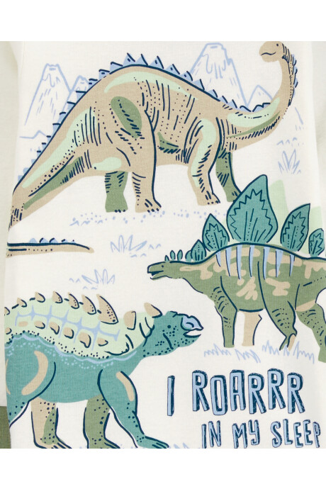 Pijama cuatro piezas de algodón, dos pantalones y dos remeras, tonos verdes y azules, diseño dinos. Talles 2-5T Sin color