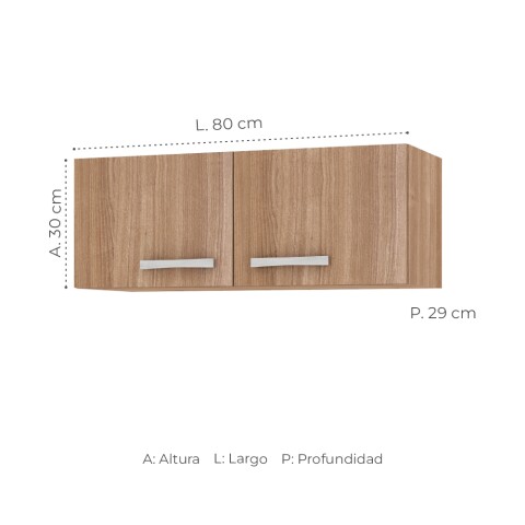 Mueble Aereo de 2 puertas s/estante interior natural 80x29x30cm Almendra