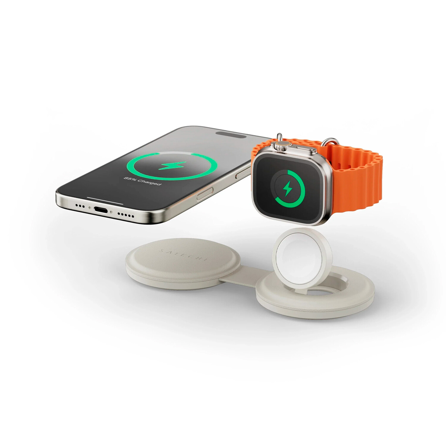 Satechi Cargador OntheGo 2-en-1 Wireless Sand — MundoMac