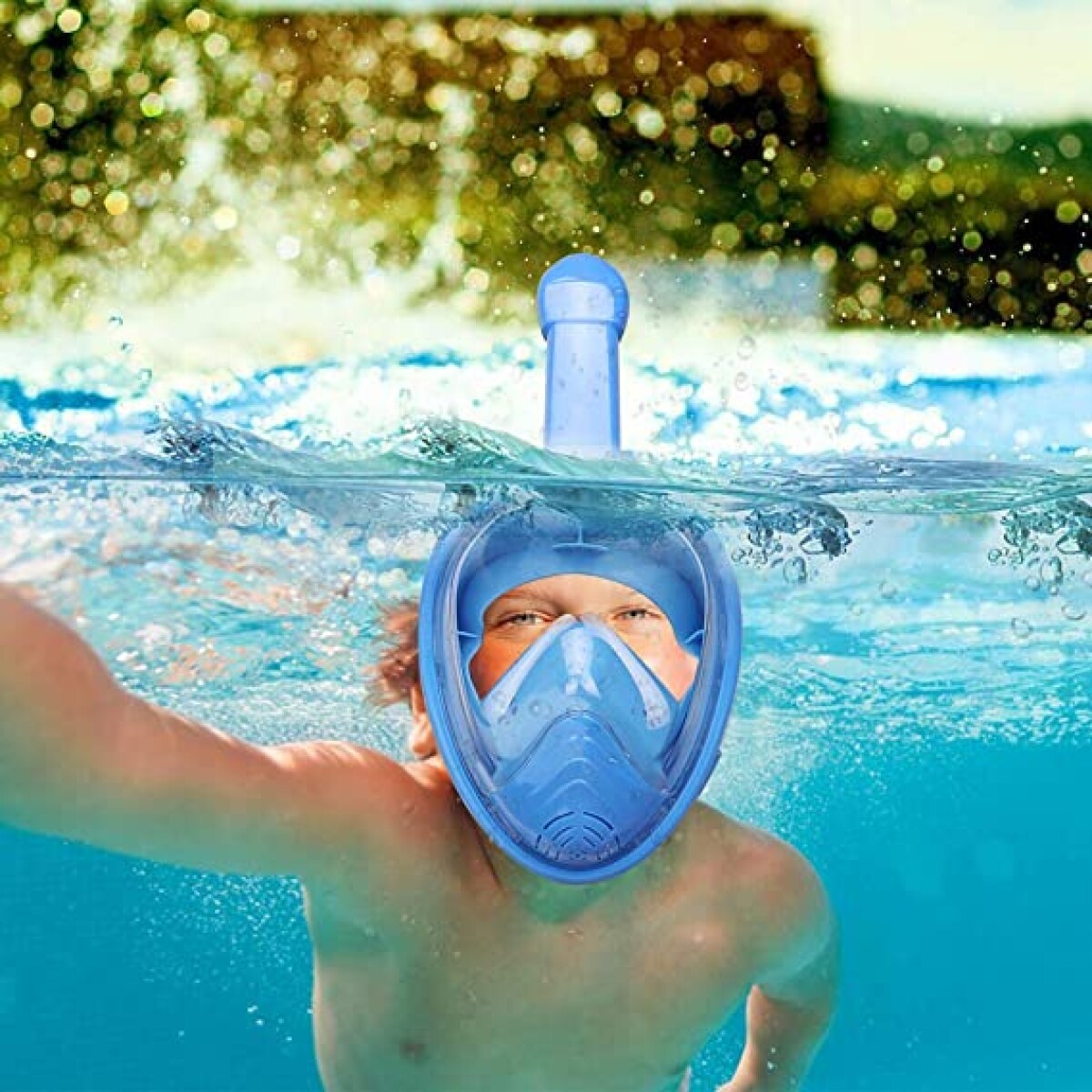 Máscara De Buceo Antiniebla Snorkel Caracompleta Para Niños - Azul 