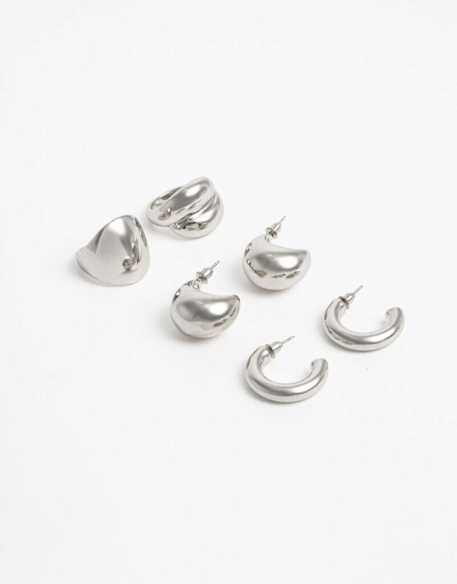 Set Anillos Y Argollas Metal - Plateado Rodio 