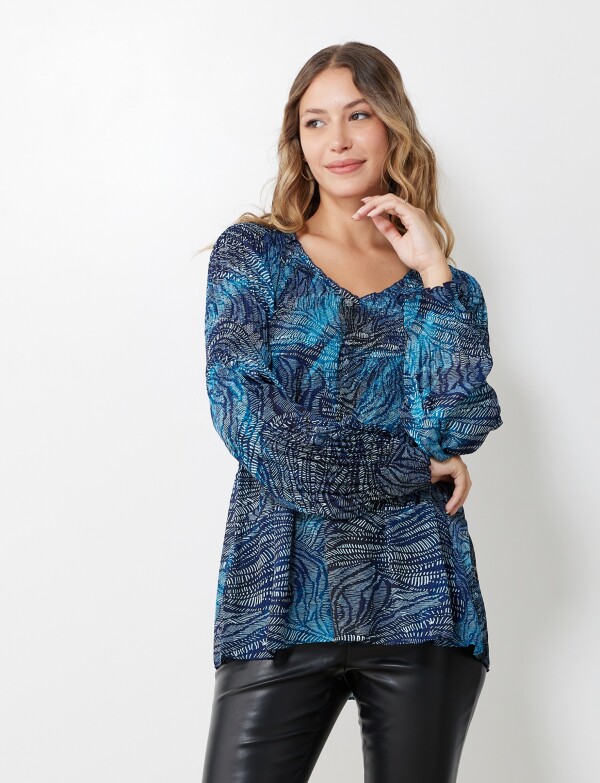 Blusa Plisada AZUL/MULTI