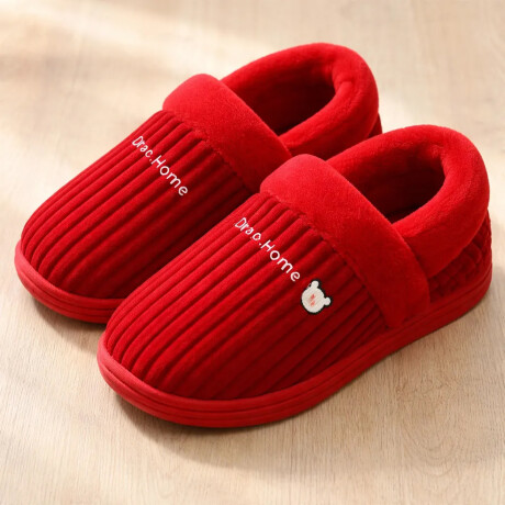 Pantuflas Peluche Unisex Antidesliz Suela Gruesa Invierno Rojo