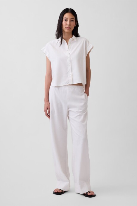 Camisa Lino Marga Corta Mujer New Off White