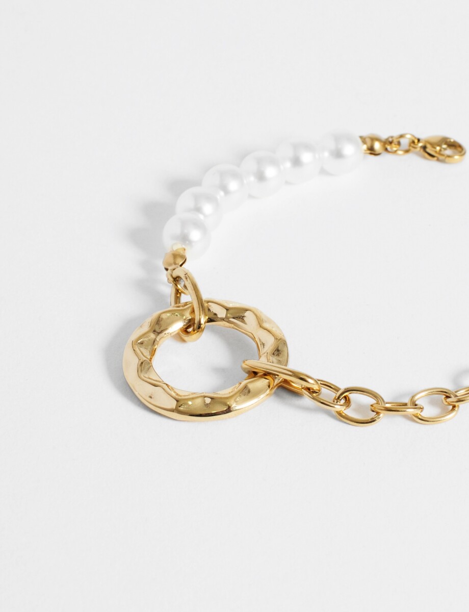 Pulsera acero dije aro con perlas - dorado 