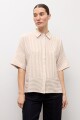 Camisa rayada manga corta beige