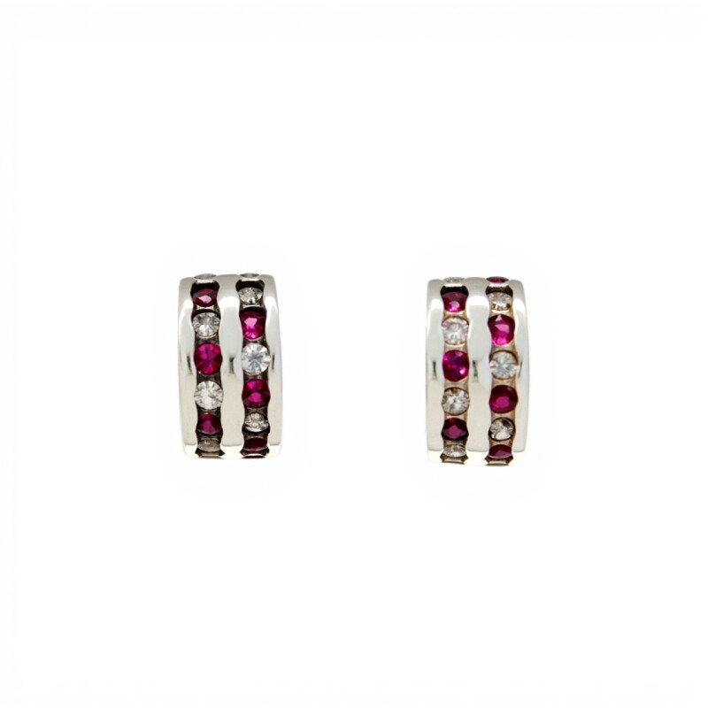 Caravanas Medio aro-Plata 925-Piedra rubí y zirconia-CA3449 conpiedra