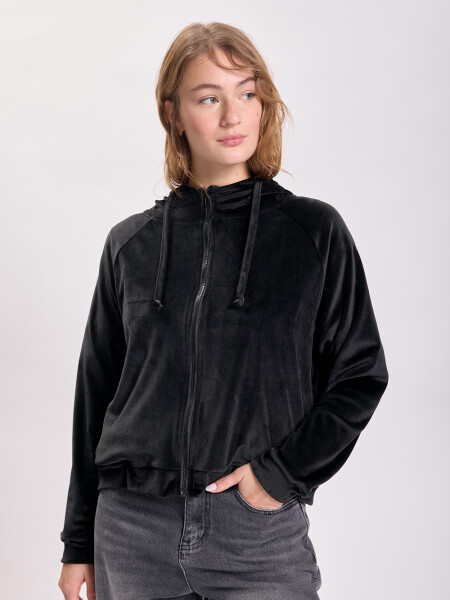 Campera de plush manga ranglan Negro