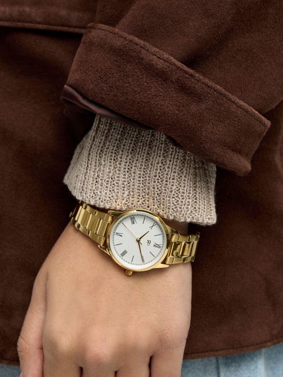 Reloj Redondo Con Pulsera De Acero Inoxidable dorado