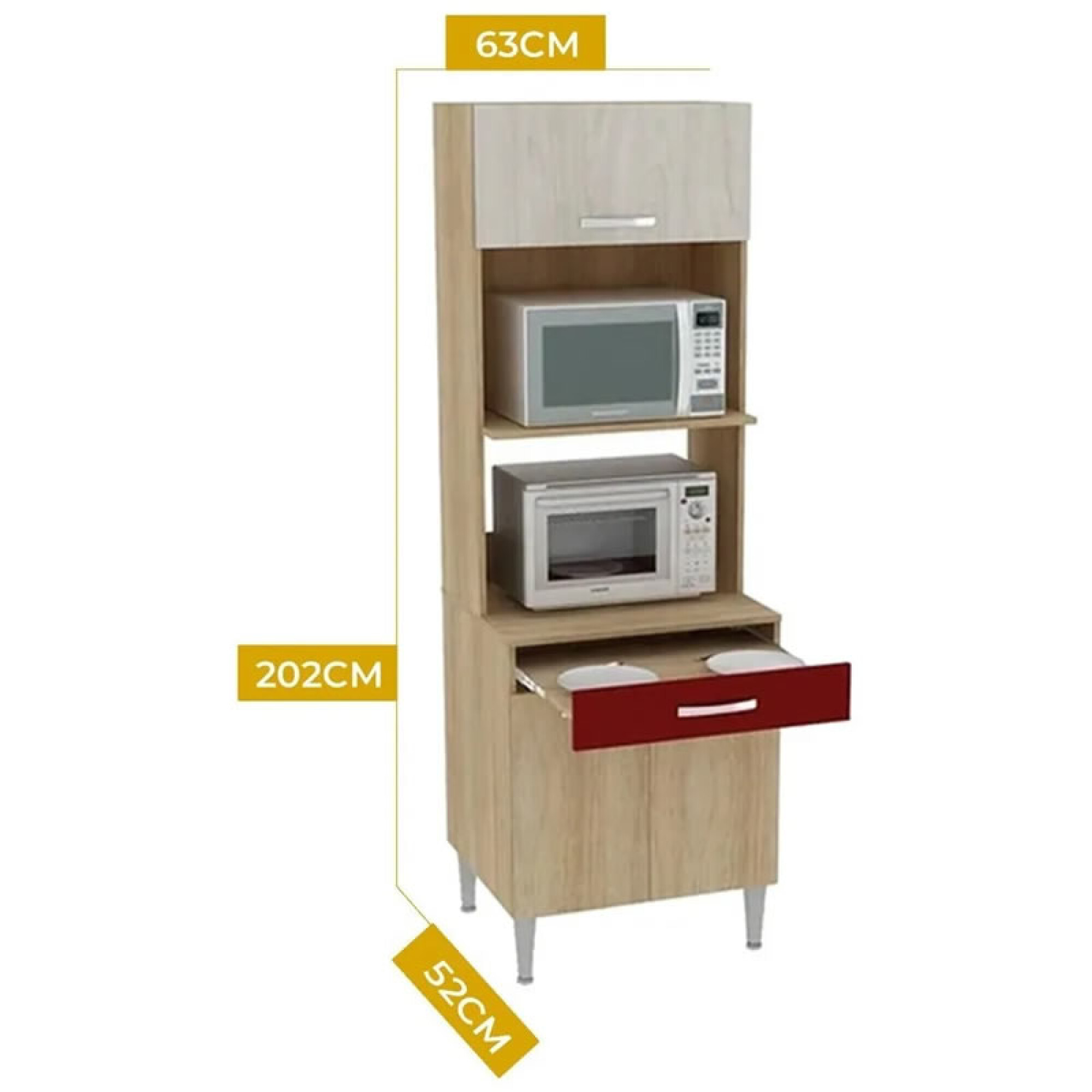 Mueble 3 Puertas base de apoyo y estantes para microondas y horno eléctrico Linea Tokio 63x52x202 — Mulata Muebles