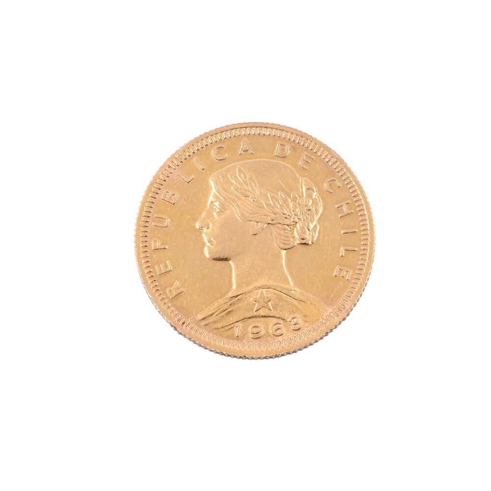 Moneda de oro República de Chile 100 pesos año 1963. Moneda de oro República de Chile 100 pesos año 1963.