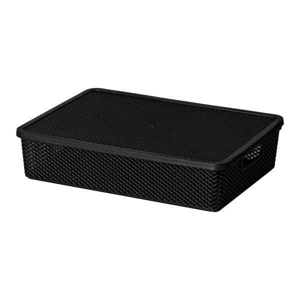 CESTO ORGANIZADOR LINEA CON TAPA NEGRO 36X26X8 CM. NEGRO