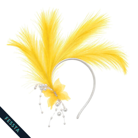 Vincha efecto pluma y aplique Amarillo