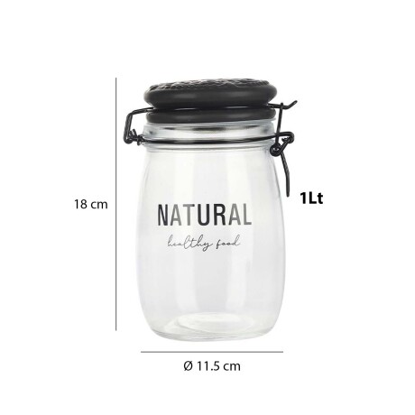 Frasco Recipiente Natural 1Lt en Vidrio y Tapa Cerámica Negro