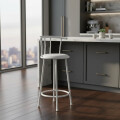 Butaca Taburete Alta De Bar Metal Asiento Acolchonado Blanco