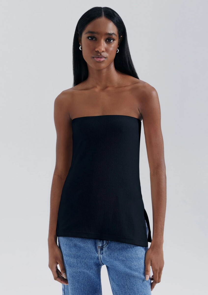 BLUSA SIN TIRANTES EN TELA ACANALADA - NEGRO 