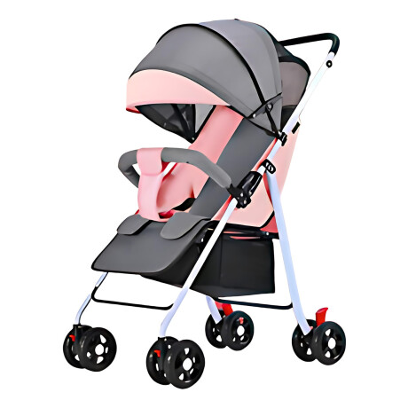 Coche De Paseo Para Bebe 4 Ruedas Chasis Blanco Rosa