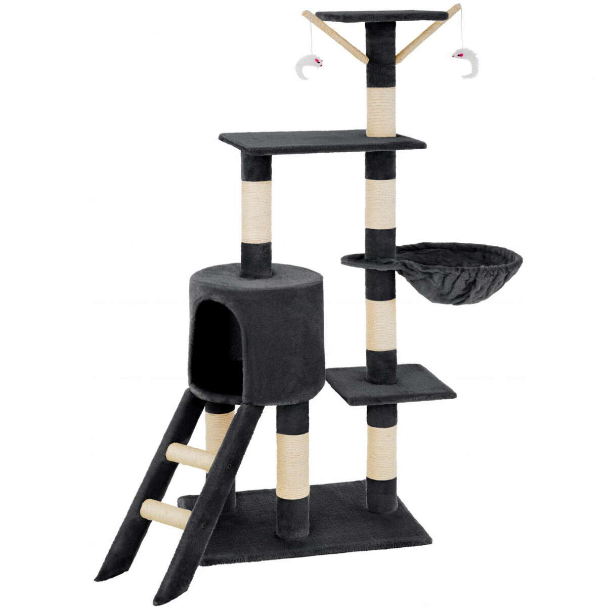 Rascador Torre 5 Niveles En Felpa Y Sisal Para Gato Juego - Negro 