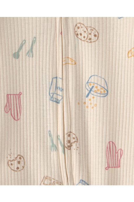 Pijama una pieza de algodón, con pie, crema, diseño desayuno Sin color