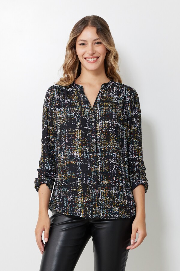 Blusa Gasa Print MULTI/NEGRO