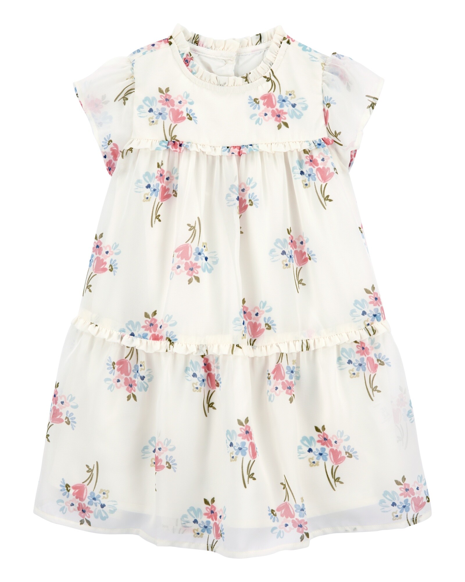 Vestido de crepé, escalonado, diseño floral Sin color