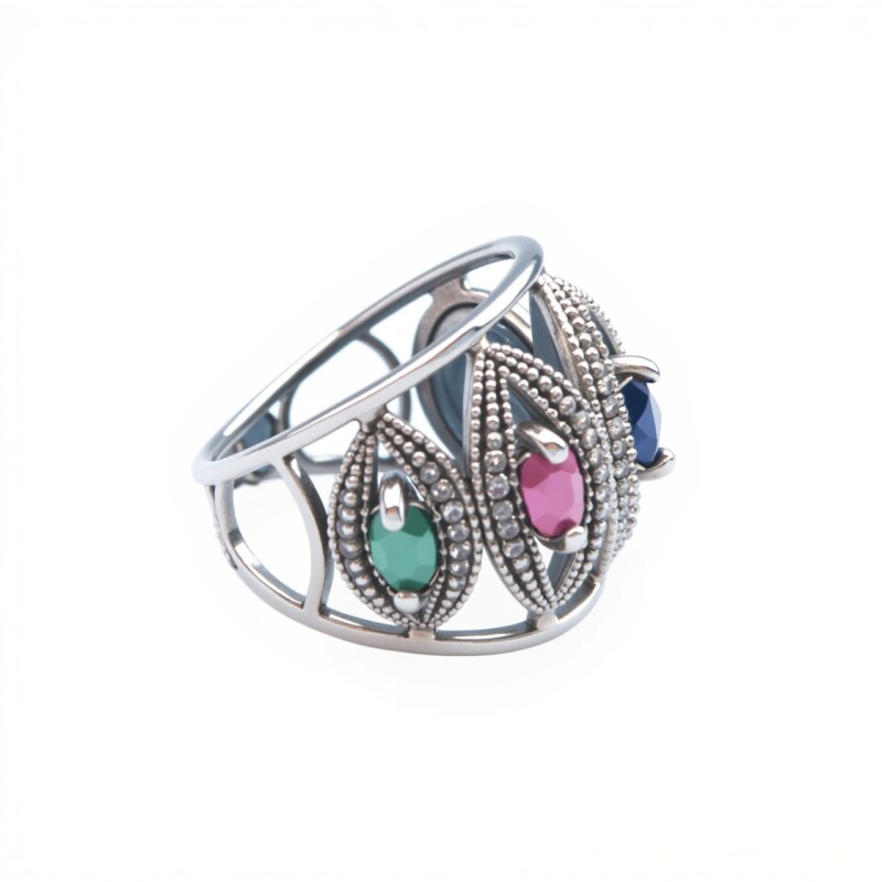Anillo Cúpula-Plata 925-Piedras Varias-AN3249 conpiedra
