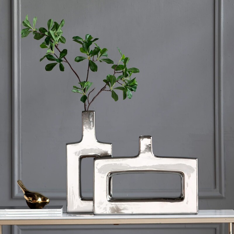 FLORERO CUADRADO ALTO 19x5x41CM CERAMICA PLATA FLORERO CUADRADO ALTO 19x5x41CM CERAMICA PLATA