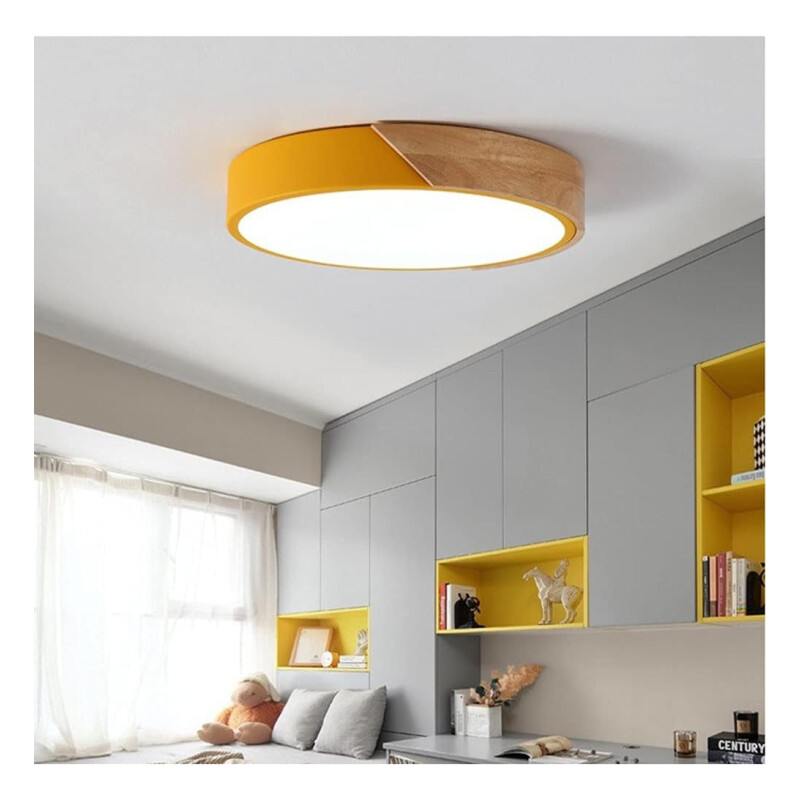 Luminaria Luz Fria Plafon Led Diám 30cm Metal Y Madera Amarillo