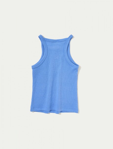 MUSCULOSA CON BORDADO EN TELA ACANALADA AZUL