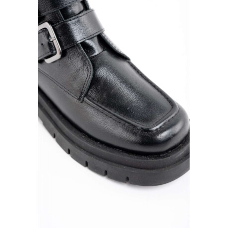 Bota Cuero Hebillas Negro