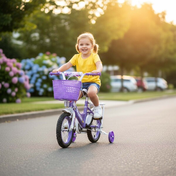 Bicicleta infantil Shengdi Rod 12 Canasto Parrilla Rueditas Color Violeta