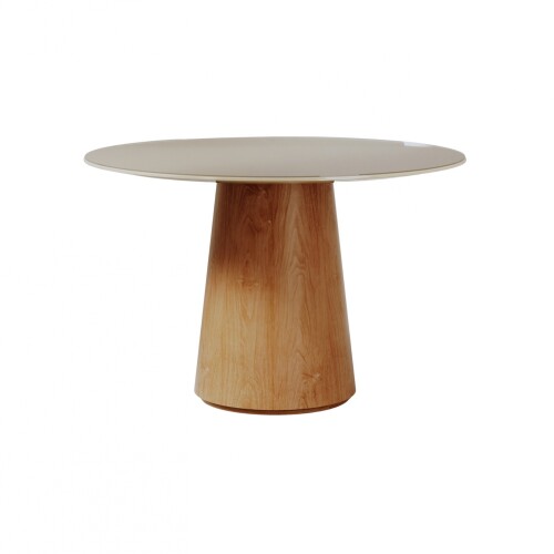 Mesa de Comedor Zara 1.2 Redonda - Línea Manhattan Vidrio - Blanco/Marrón