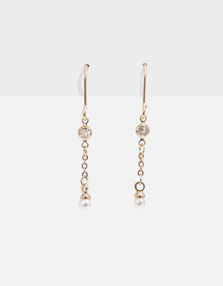 Aros Colgantes Largos Strass Aros Largos Con Cubic - Dorado