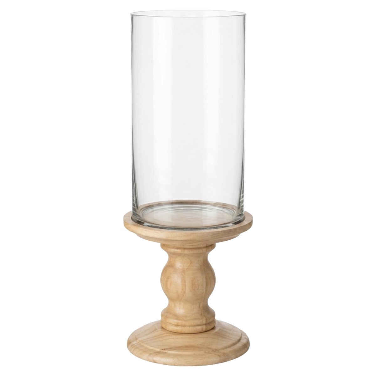PORTA VELA VIDRIO C/BASE MADERA 14X43CM 
