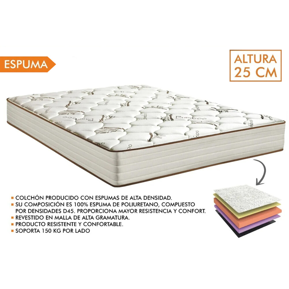 SOMMIER 2 PLAZAS BASE CAMA COLCHÓN DE 100% ESPUMA SOMMIER 2 PLAZAS BASE CAMA COLCHÓN DE 100% ESPUMA