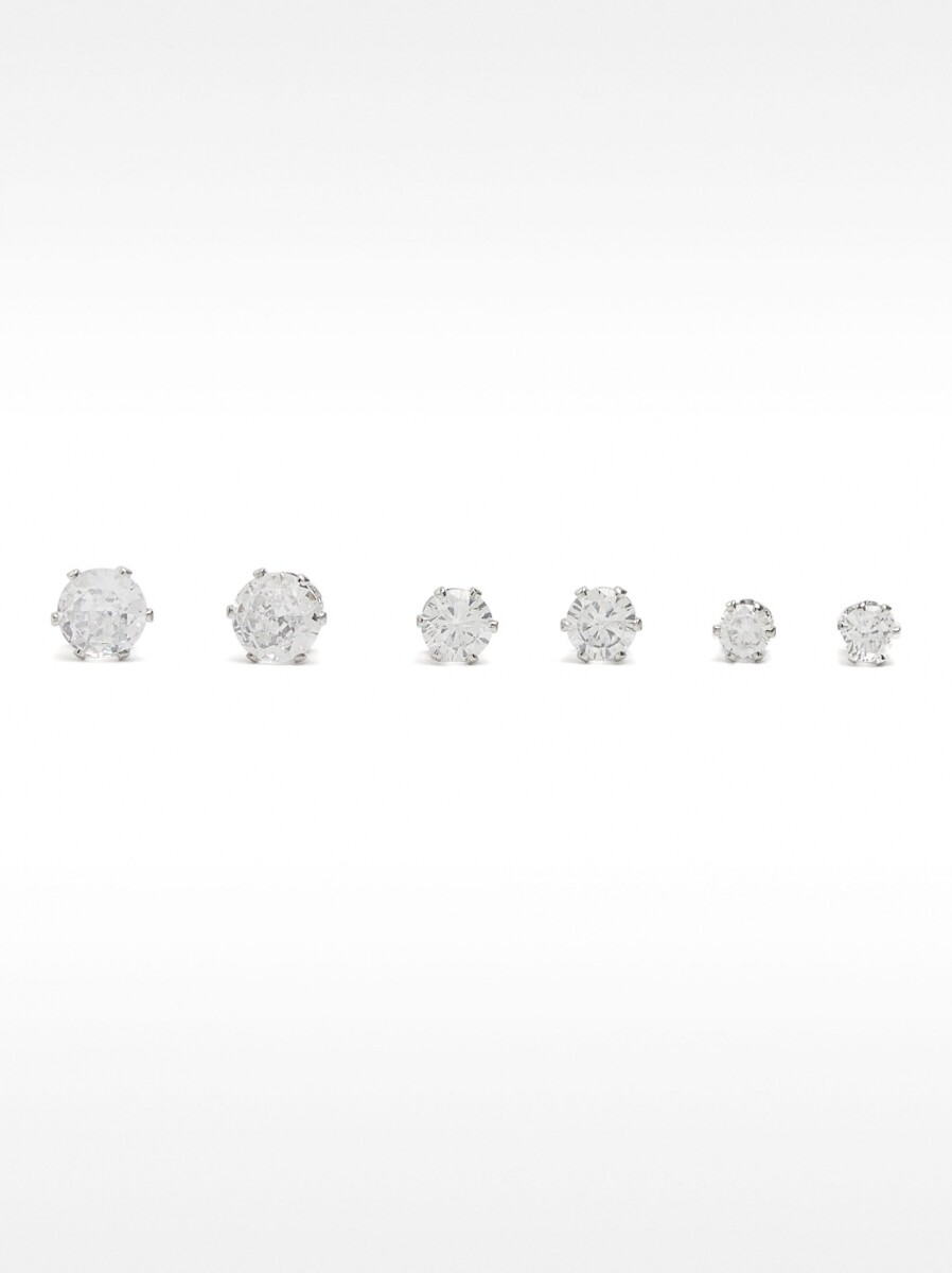 Set De Pendientes Cortos Con Brillo - plateado 