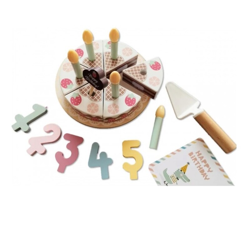 Juego de Torta de Cumpleaños de Madera- Tooky Toy TOOKY TOY TORTA DE CUMPLEAÑOS CON VELAS Y NÚMEROS 544B