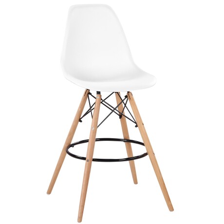 Taburete Eames con base de madera y asiento de polipropileno Blanco